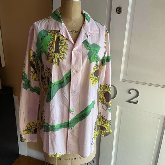 JULIEN DAVID | pink sunflower button up designer top L - Picture 4 of 13